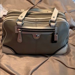 Grey and white Coach bag